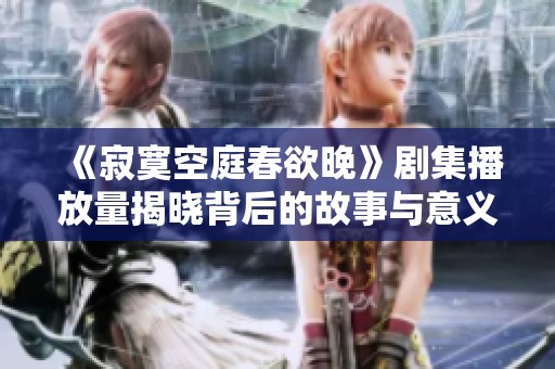 《寂寞空庭春欲晚》剧集播放量揭晓背后的故事与意义