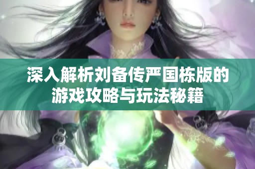 深入解析刘备传严国栋版的游戏攻略与玩法秘籍