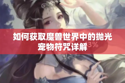 如何获取魔兽世界中的抛光宠物符咒详解