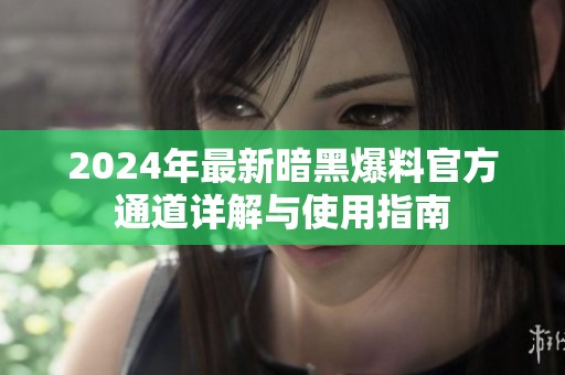 2024年最新暗黑爆料官方通道详解与使用指南